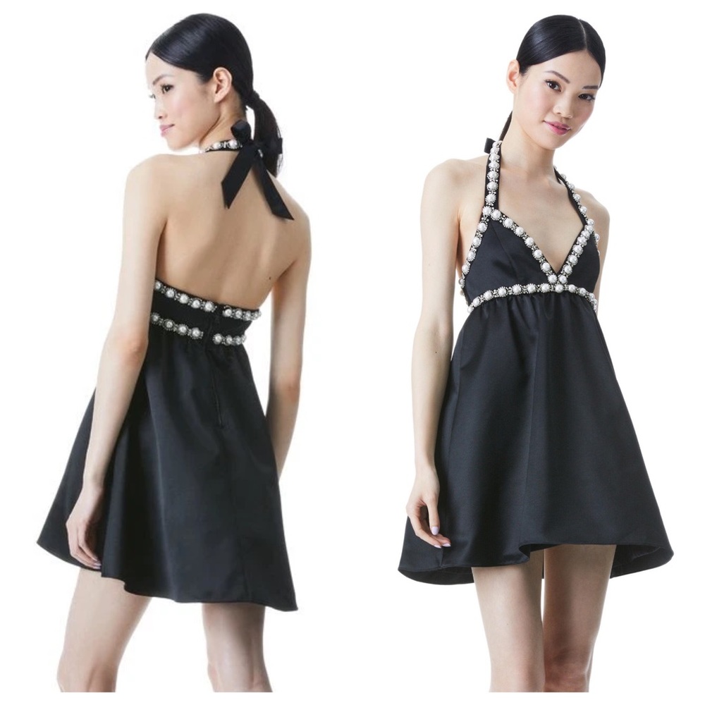 ALICE + OLIVIA Laurena Embellished Tie Neck Mini Dress - Picture 7 of 16